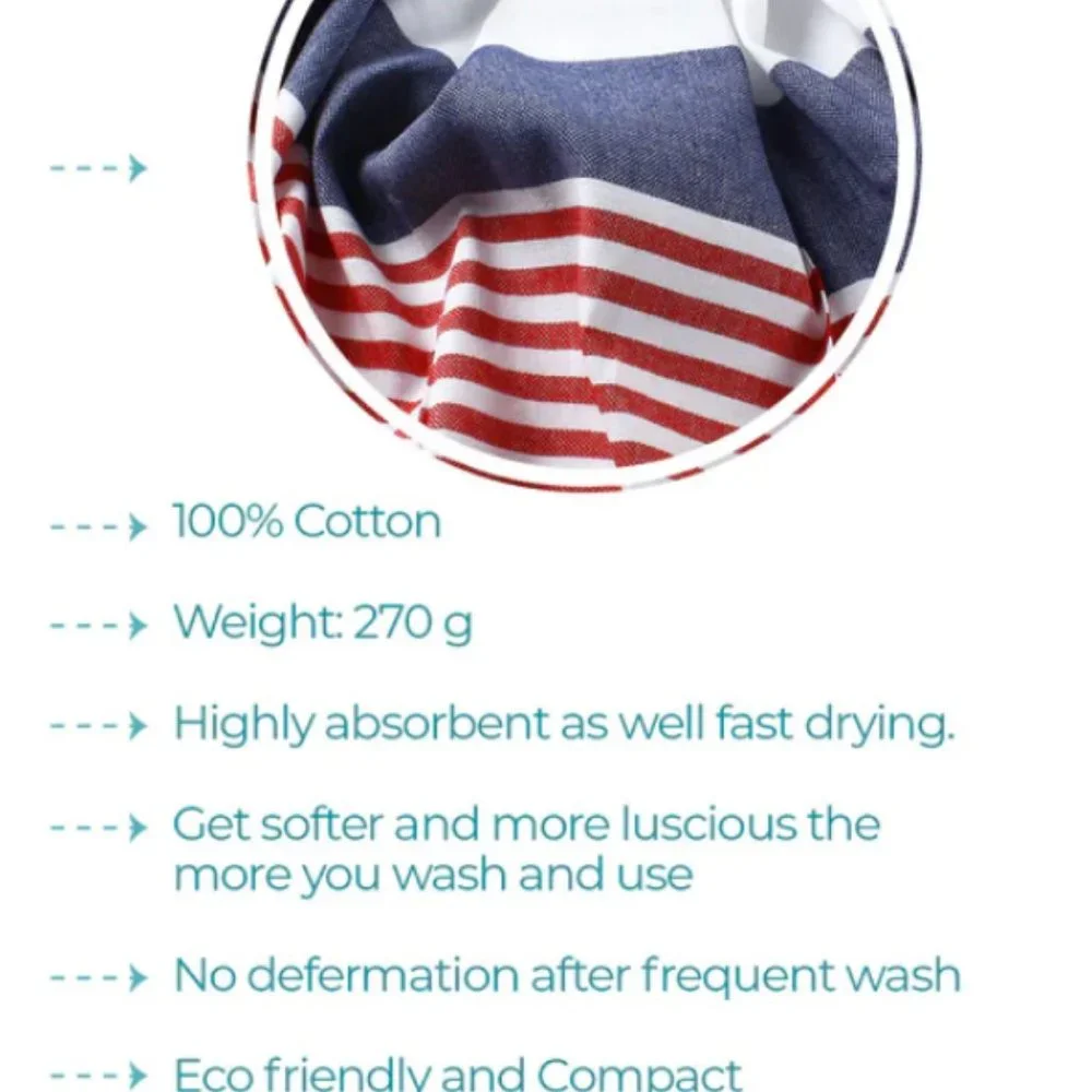 Striped Blue and Red Cotton Bath Towel with Fringe